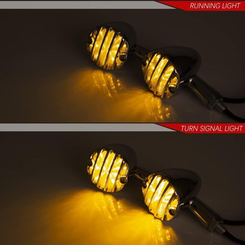 KICRY SMD LED Bullet Turn Signals Motorcycle Amber Front Rear Blinker Grill Indicator Universal Compatible for Honda Yamaha Suzuki Kawasaki Harley Chopper Bobber Dyna(Chrome-Amber) - Image 2